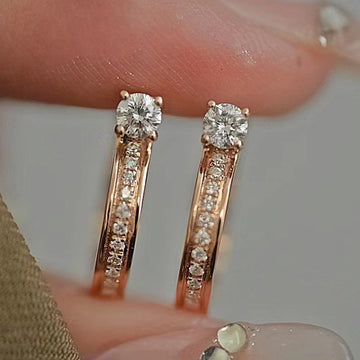 Double Row Crystal Huggie Earrings in Rose Gold Tone