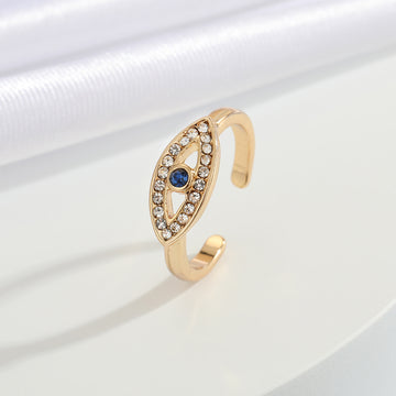 Gold Tone Blue Evil Eye Crystal Adjustable Open Ring