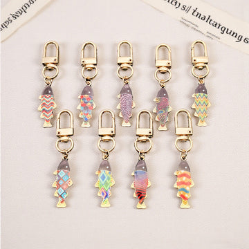 Nine Pattern Colorful Fish Clasp Keychain Set with Metal Hardware