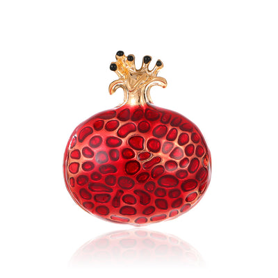 Front product view of the pomegranate brooch pin in red and gold