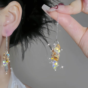 Iridescent Crystal Threader Earrings with Reflective Details