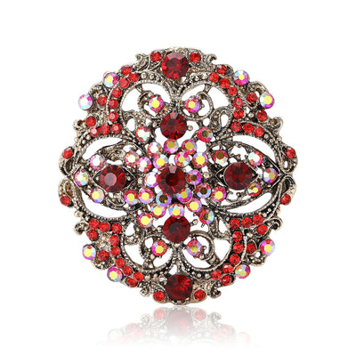 Front view of Vintage Openwork Round Crystal brooch