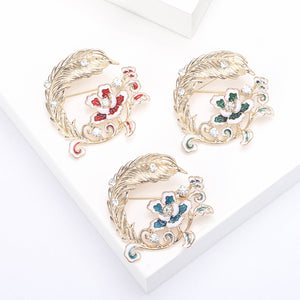 Feather And Flower Wreath Brooch In 3 Styles With Enamel And Crystal Details