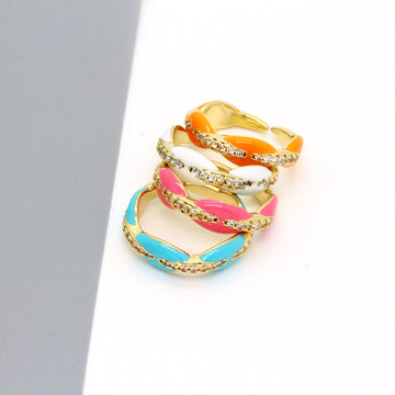 Gold Tone Crystal Enamel Braided Adjustable Open Rings