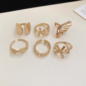 Gold Silver Mixed Open Ring Sets Seashell Crystal Styles