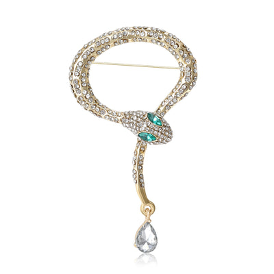 Front view of coiled crystal snake with a teardrop dangle