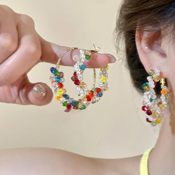 Colorful Beaded Hoop Earrings in Two Sizes Fashion Earrings