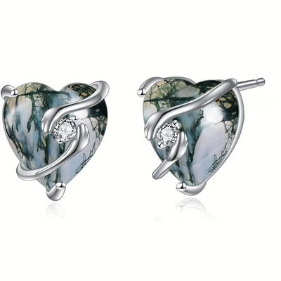 Image 1 showing gray marbled heart stud earrings