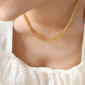 Leaf Link Choker Necklace Gold Steel Rose Tone Textured Leaves