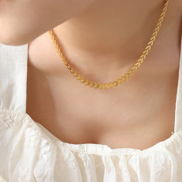 Leaf Link Choker Necklace Gold Steel Rose Tone Textured Leaves