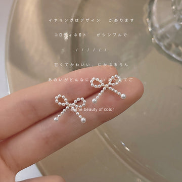 Silver Tone Clear Stone Bow Mini Stud Earrings For Women
