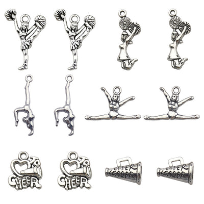 Metallic assorted shape charms arranged on a light background