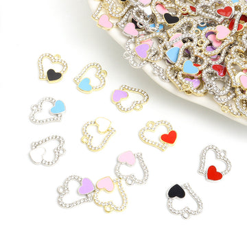 Enamel-Look And Crystal-Accented Gold Silver Heart Alloy Pendant Components in 12 Styles