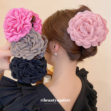 Oversized Fabric Rose Hair Claw In Six Solid Colors And Sizes
