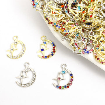 Rhinestone Moon and Star Pendant Charms in Four Styles