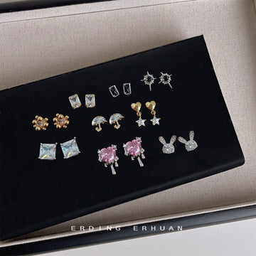 Mini Clear Pave Stone Stud Earrings in Mixed Geometric Shapes