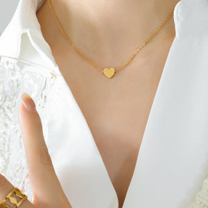 Small Flat Heart Pendant Necklace Cable Chain Gold Or Steel