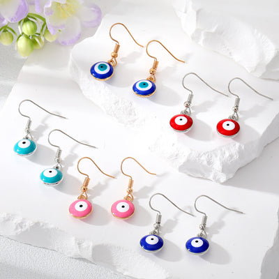 Main product view of gold and Silver Tone Round Enamel Evil Eye Hook Earrings
