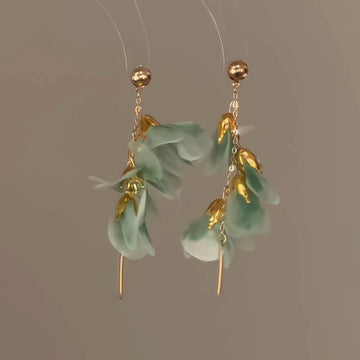 Mint Green Petal And Leaf Branch Drop Earrings Jewelry
