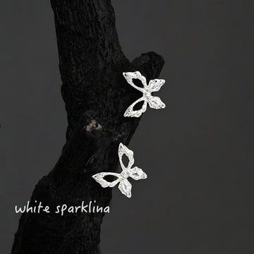 Silver Tone Open Wing Clear Stone Butterfly Stud Earrings