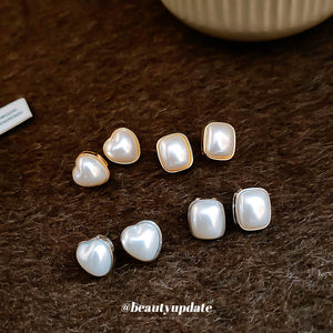 Square Pearl Look Stud Earrings with Gold Tone Frames