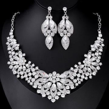 Black Silver Tone Flower Seven Designs Metal Necklace and Earring Set