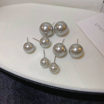 Gray Pearl Stud Earrings in Four Graduated Round Sizes