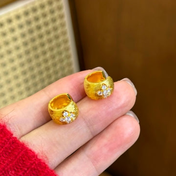Gold Tone Textured Crystal Huggie Hoop Fashion Earrings
