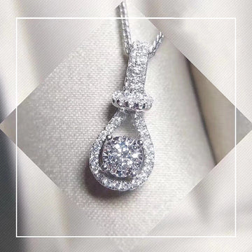 Round Clear Solitaire Teardrop-Frame Pendant Necklace In Silver Tone