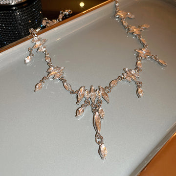 Silver Marquise Teardrop Crystal Statement Necklace Single Style