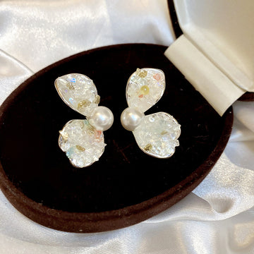 White Faceted Crystal Wing Stud Earrings in Two Shapes