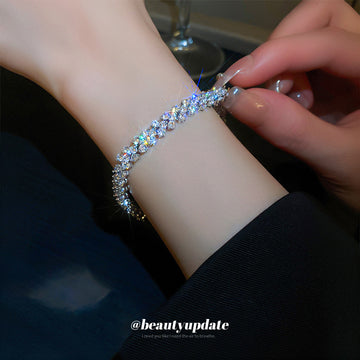 Silver Tone Clear Crystal Floral Link Tennis Bracelet