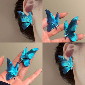 Blue Enamel Butterfly Crystal Stud Drop Earrings Jewelry