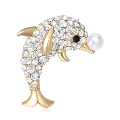 Crystal Dolphin Brooch front view on white background