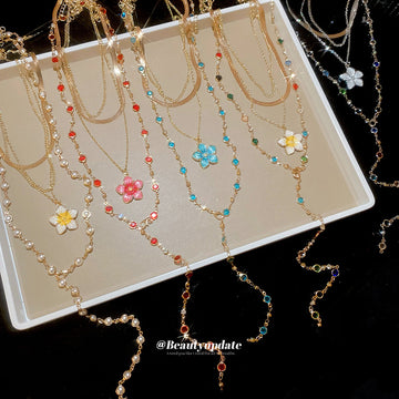 Layered Floral Y Necklaces in Seven Colorways for Layered Everyday Styling