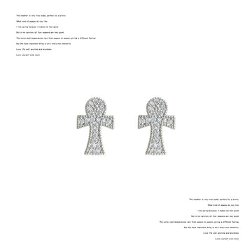 Silver-Tone Pavé Clear Crystal Ankh Cross Stud Earrings