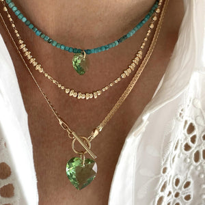 Gold Tone Snake Chain Faceted Heart Toggle Pendant Necklace