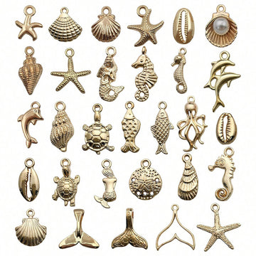 Gold-Tone Seashell and Seahorse Shell Charms with 2 Listed Options