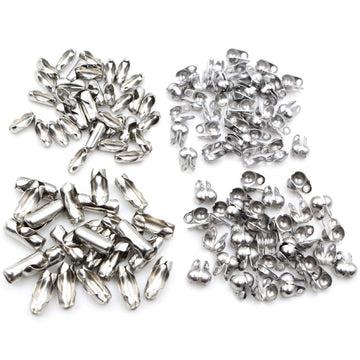 Silver Tone Ball Chain Connector Clasps in Eight Sizes and Styles