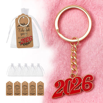 Red Enamel 2026 Number Keychain Gold Split Ring Chain