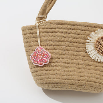 Pink Seed Bead And Pearl Seashell Charm Pendant For Bags