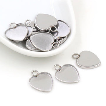 Smooth Heart Cabochon Pendant Trays with Single Top Loop