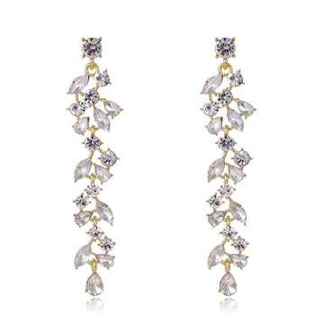 Gold Tone Silver Tone Flower Tassel Crystal Two Designs Metal Dangle Earrings