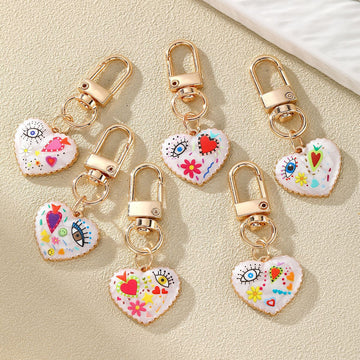 Gold Tone Small Printed Heart Evil Eye Clip Keychains in Six Designs