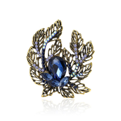 antique leaf nest crystal brooch group view