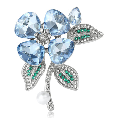 Faceted Crystal Flower and Leaf Brooch isolated front view