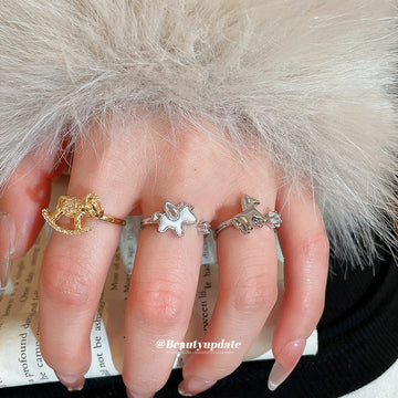 Rocking Horse Open Metal Rings Silver Shell and Gold
