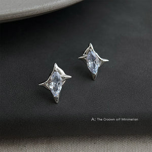Silver Tone Marquise Crystal Starburst Stud Earrings