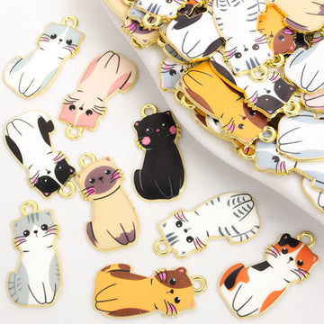 Printed Cat Alloy Charms in 9 Styles for Jewelry Crafts