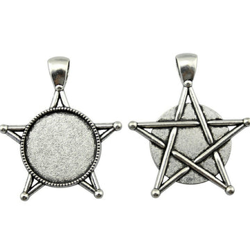 Star Frame Round Cabochon Pendant Settings in Two Finishes
